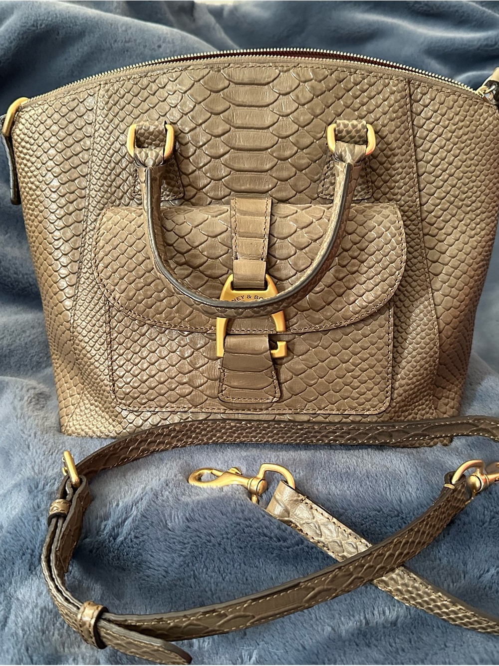 Dooney & Bourke Taupe Textured Satchel with Gold Hardware